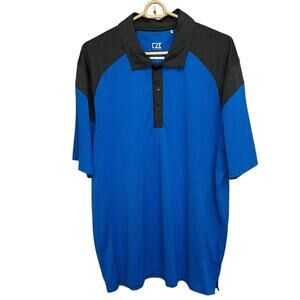 CUTTER &‎ BUCK Blue/Charcoal Heather Chelan Colorblock Polo Men’s Size Large